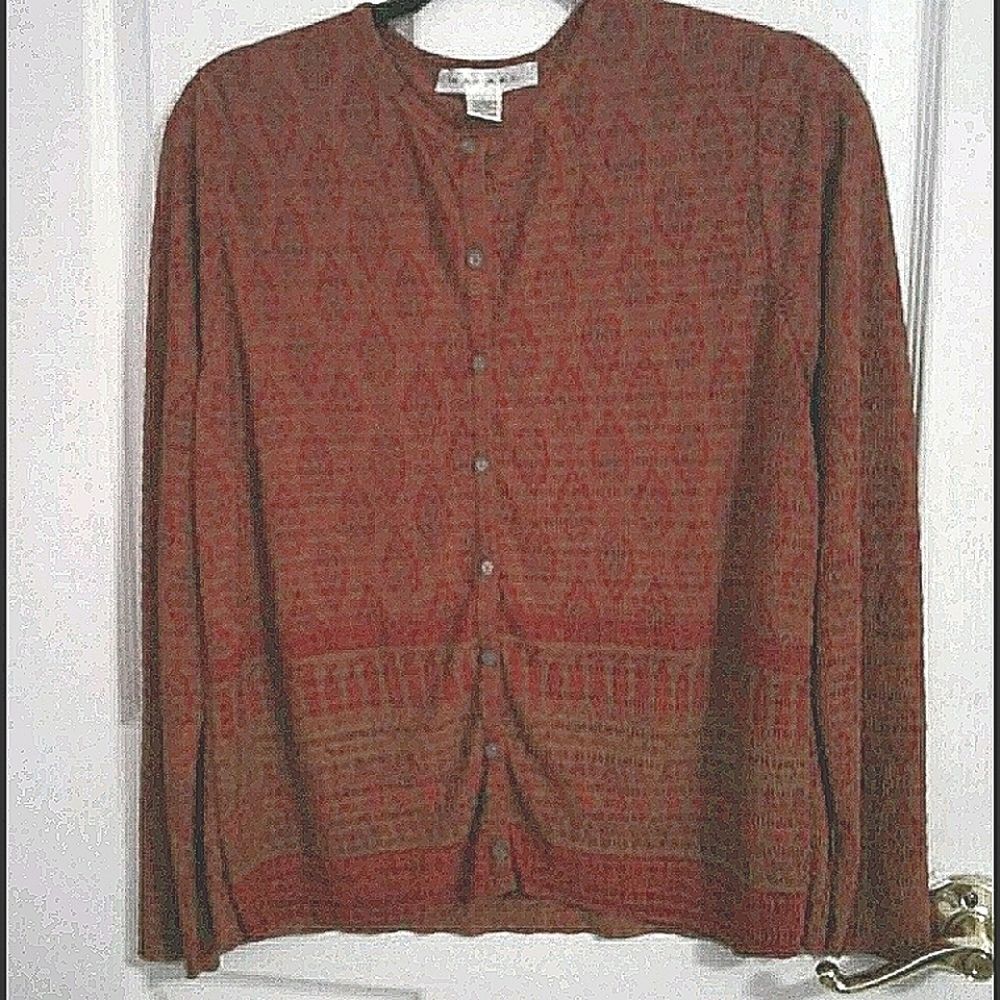 RAFAEL Rust Ribbed Texture Button Down Long Sleeve Cardigan Top L